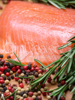 piece fresh salmon with spices