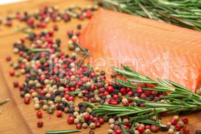 piece fresh salmon with spices