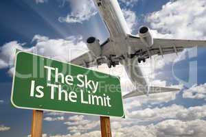 The Sky Is The Limit Green Road Sign and Airplane