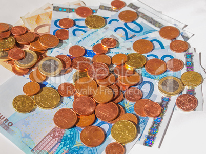 Euros coins and notes