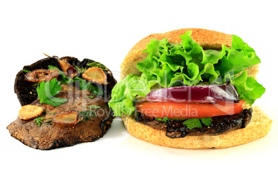 grilled portobello mushrooms and burger