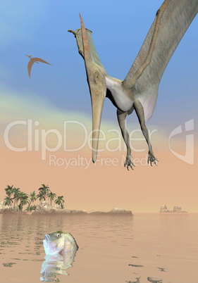pteranodon dinosaurs fishing - 3d render