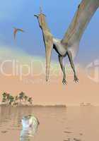 pteranodon dinosaurs fishing - 3d render