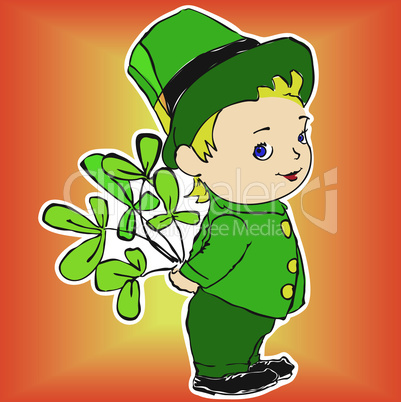 boy in a dress with bouquet of Irish clover