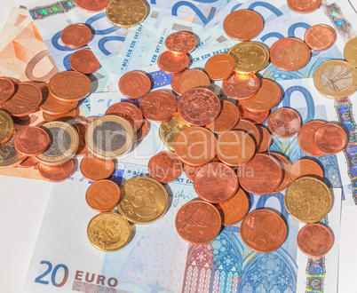 Euros coins and notes