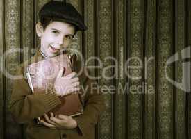 Child with red vintage book