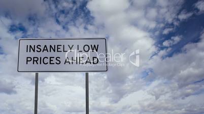 Sign Low Prices Clouds Timelapse