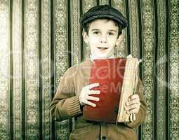 Child with red vintage book