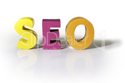 Multicolored word seo made of wood.