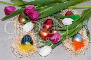 Easter egg and Tulips