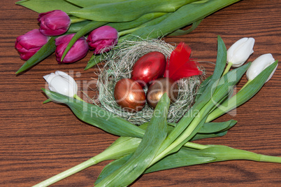 Easter egg and Tulips