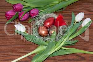 Easter egg and Tulips