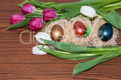 Easter egg and Tulips