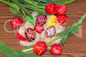 Easter egg and Tulips