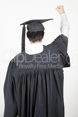 asian student graduate raising his hand