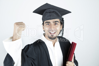 asian student graduate raising his hand