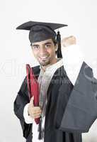 asian student graduate raising his hand