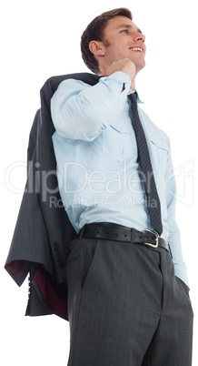 Smiling businessman holding his jacket