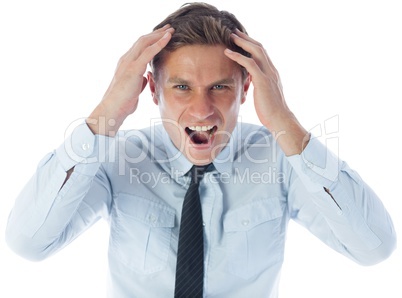 Stressed businessman shouting