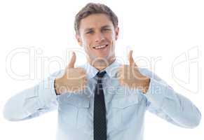 Businessman showing thumbs up