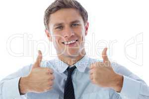 Businessman showing thumbs up