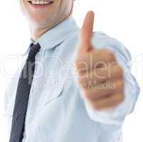 Businessman showing thumbs up