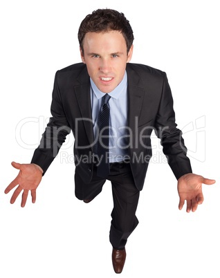 Businessman posing with arms out