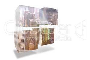 Cityscape on abstract screen