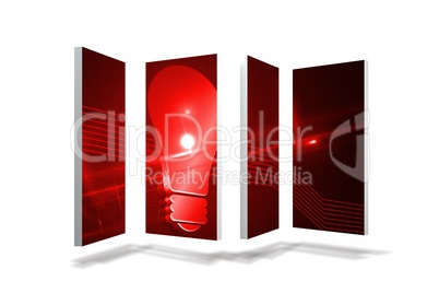 Red light bulb graphic on abstract screen