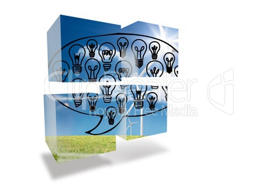 Light bulbs in speech bubble on abstract screen