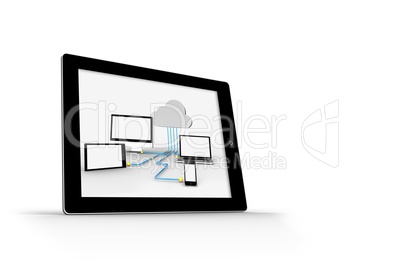 Cloud computing graphic on tablet screen