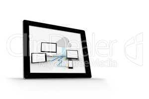 Cloud computing graphic on tablet screen