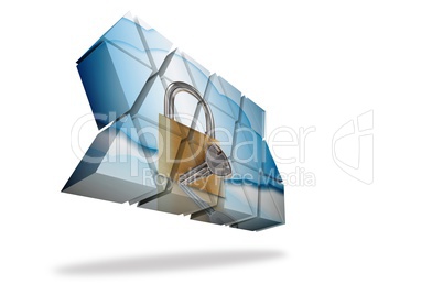 Lock and key on abstract screen