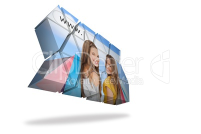 Girls shopping on abstract screen
