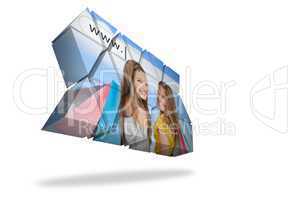 Girls shopping on abstract screen