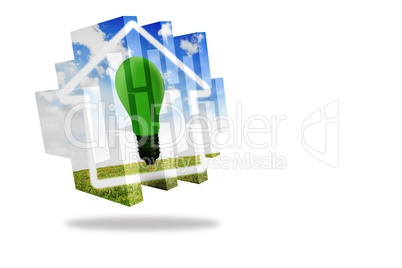 Green light bulb on abstract screen