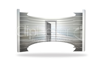 Open door in clouds on abstract screen