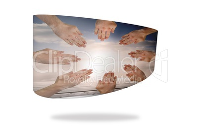 Hands together on abstract screen