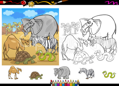 safari animals coloring page set