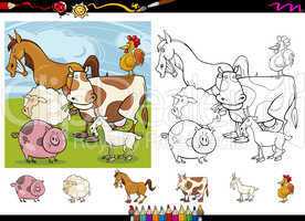 farm animals cartoon coloring page set