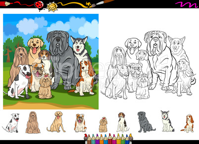 dog breeds cartoon coloring page set