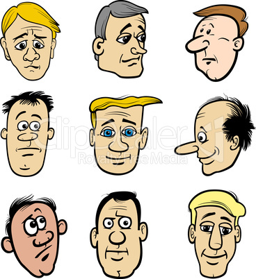 cartoon men characters heads set
