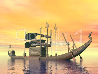 egyptian sacred barge with tomb - 3d render