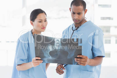 Two surgeons examining x-ray