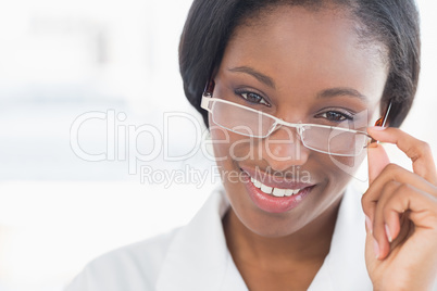 Close-up portrait of a female doctor with eye glasses