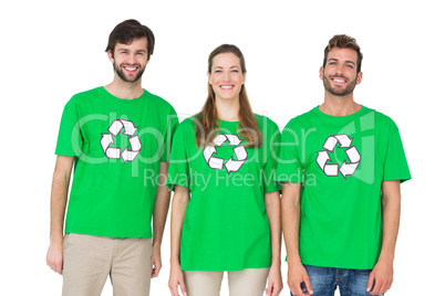 Young people wearing recycling symbol t-shirts