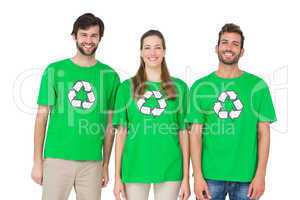 Young people wearing recycling symbol t-shirts