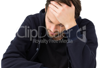 Close-up of a stressed handsome young man