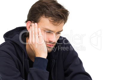 Close-up of a stressed handsome young man