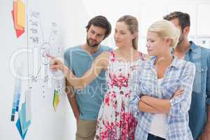 Artists in discussion in front of whiteboard